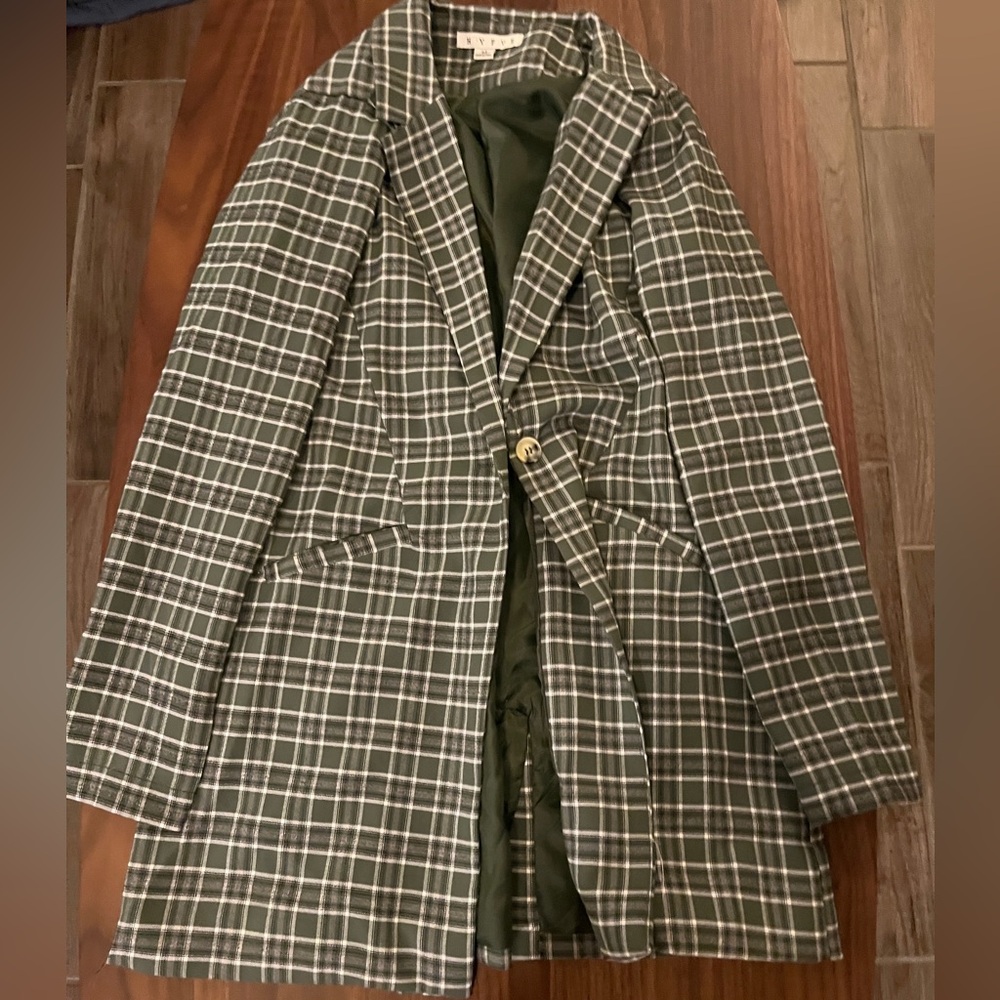 Green plaid blazer coat
